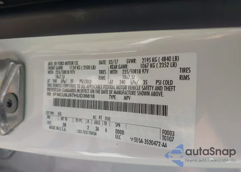 2017 Ford Escape Titanium из США, поврежденный, VIN 1FMCU9J97HUD36618